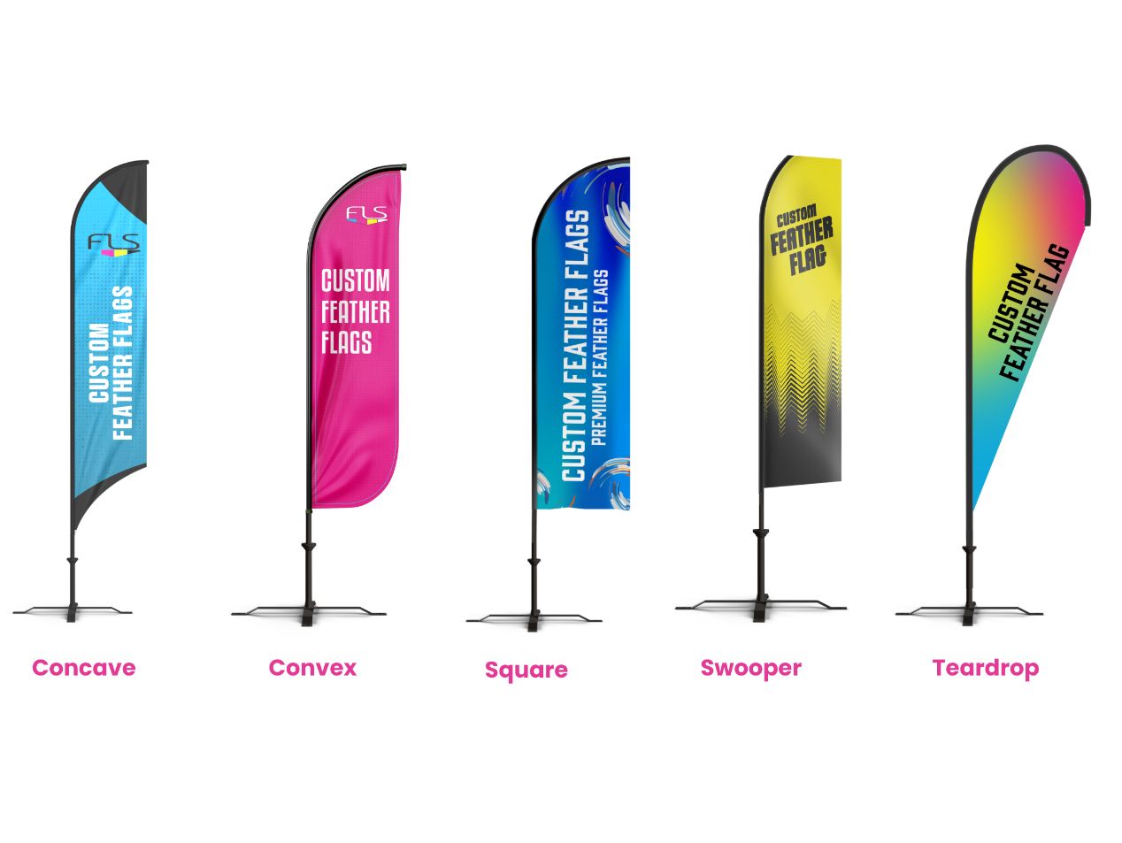 All types of feather flags